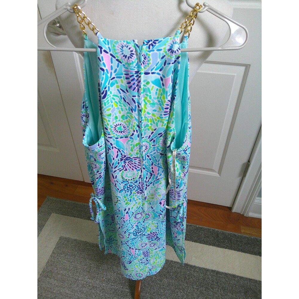 NWOT Lilly Pulitzer Pearl Romper in Blue Ibiza with gold ton chain straps Size 8 - Picture 5 of 6